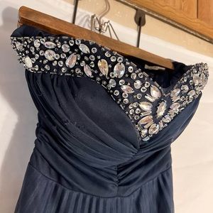 Long Strapless Beaded Floral Formal Dress